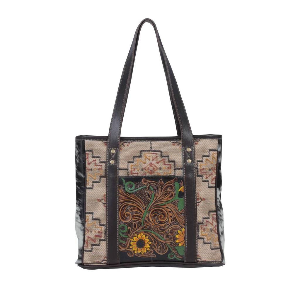 NEW MYRA BAGS women's fleur hand tooled leather tote bag in multi